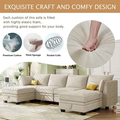 Sectional Sofa, U-Shape Sectional Couch With Reversible Chaise, Additional Storage Convertible Sofa Bed 7 Sectional Sofa, U-Shape Sectional Couch With Reversible Chaise, Additional Storage Convertible Sofa Bed - Image 5