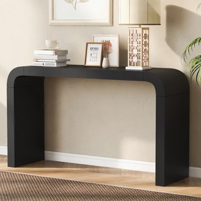 55.1-Inch Console Table, Minimalist Curved Design Entryway Table Sofa Table With Acacia Veneer And Two Legs For Entryway, Hallway, Living Room 7 55.1-Inch Console Table, Minimalist Curved Design Entryway Table Sofa Table With Acacia Veneer And Two Legs For Entryway, Hallway, Living Room - Image 5