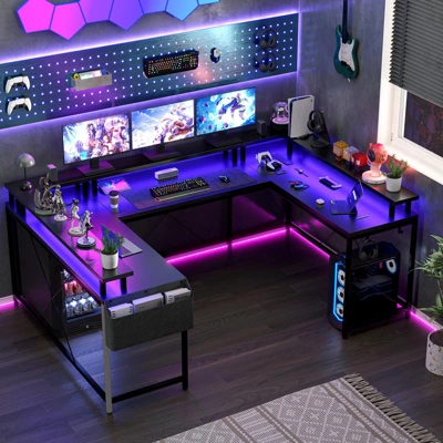 Whizmax U Shaped Computer Gaming Desk, Reversible L Shaped Desk With Monitor Stand, Large Corner Desk With Storage Shelves For Home Office 3 Whizmax U Shaped Computer Gaming Desk, Reversible L Shaped Desk With Monitor Stand, Large Corner Desk With Storage Shelves For Home Office