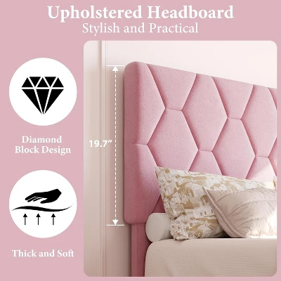 Twin/Full/Queen/King Size Bed Frame With Upholstered Headboard, Wood Slat Platform, No Box Spring Needed, Noise-Free, Easy Assembly, Pink 5 Twin/Full/Queen/King Size Bed Frame With Upholstered Headboard, Wood Slat Platform, No Box Spring Needed, Noise-Free, Easy Assembly, Pink - Image 3