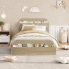 Twin Kids Bed Frame With Storage Headboard & Footboard - Low Profile Wood Platform Bed, Sturdy Wood Slats, No Box Spring Needed -Garvee GUEST 30156d6d b13f 4bb6 8443 482809d9e5c1