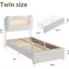 Upholstered Bed Frame With 2-Tier Storage Headboard, LED Platform Bed With Charging Station And Drawer For Kids/Girls/Boys -Garvee GUEST 30b44d75 f063 4c4f a7d5 3004c91cd1e3