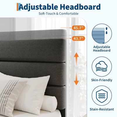 King Bed Frame Platform Bed With Adjustable Headboard, Linen Fabric Upholstered And Wooden Slats Support, Easy Assembly, Dark Grey 4 King Bed Frame Platform Bed With Adjustable Headboard, Linen Fabric Upholstered And Wooden Slats Support, Easy Assembly, Dark Grey - Image 2