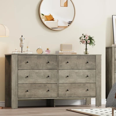 Dressers For Bedroom, Large 6 Drawer Dressers With Deep Drawers & Metal Knobs, Modern Wooden Double Chests Of Drawers For Kids Bedroom, Entryway 9 Dressers For Bedroom, Large 6 Drawer Dressers With Deep Drawers & Metal Knobs, Modern Wooden Double Chests Of Drawers For Kids Bedroom, Entryway - Image 7