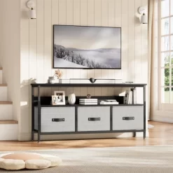Garvee 55" TV Stand Entertainment Center With 3 Fabric Drawers, Rustic Dresser For Living Room, Bedroom -Garvee GUEST 321b24cc 1174 4a36 8168 d842c4742b46