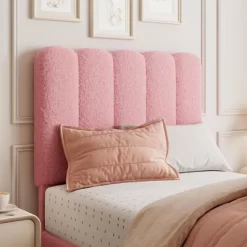 2 Sets Twin Bed Frame With Under-Bed Drawer, Boucle Upholstered Platform Bed With Wave Headboard, Wooden Slats Support, No Box Spring Needed, Pink -Garvee GUEST 32eb2de4 f395 4952 9ac6 9663b2423f1b