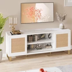 Rattan TV Stand For 65 Inch TV, White Entertainment Center Modern TV Console Table With Storage, Doors And Shelves, Media Cabinet For Living Room 10 Rattan TV Stand For 65 Inch TV, White Entertainment Center Modern TV Console Table With Storage, Doors And Shelves, Media Cabinet For Living Room -Garvee GUEST 32fe4851 abd9 470b 8d35 b167070f640b