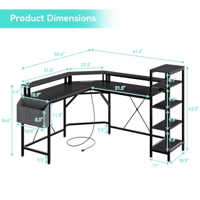 L Shaped Gaming Desk With Power Outlet & Led Lights, L-Shaped Corner Computer Desks Gaming Desk 3 L Shaped Gaming Desk With Power Outlet & Led Lights, L-Shaped Corner Computer Desks Gaming Desk - Image 2