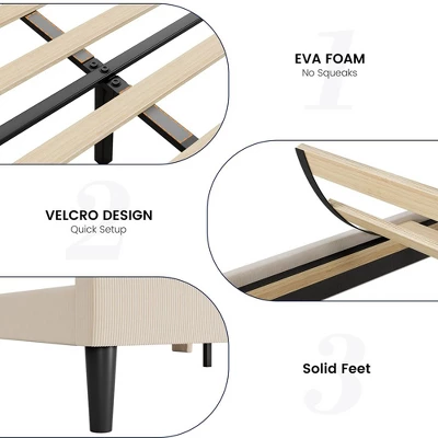 Bed Frame With Vertical Channel Headboard, Upholstered Bed Frame With Wood Slats 9 Bed Frame With Vertical Channel Headboard, Upholstered Bed Frame With Wood Slats - Image 7