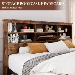 Storage Wooden Bed Frame With Bookcase Headboard And 4 Large Drawers -Garvee GUEST 33a8851c f7a8 40fe ac8a 244685b3f3cb