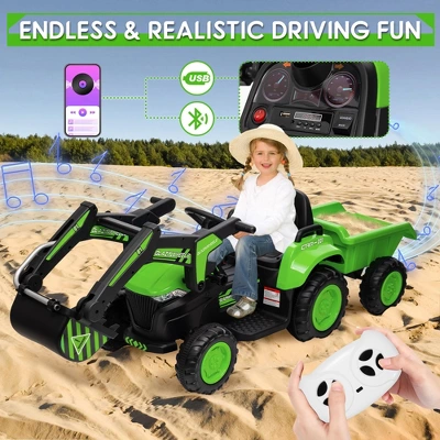 3-in-1 Ride-On Kids Excavator With Remote Control, 12V Electric Car Toy With LED Lights, Bluetooth Music, Digger And Trailer 5 3-in-1 Ride-On Kids Excavator With Remote Control, 12V Electric Car Toy With LED Lights, Bluetooth Music, Digger And Trailer - Image 3