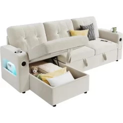 84 Inch Sleeper Sofa Couch, L-Shaped Sofa, Convertible Pull Out Sofa Bed With Storage, Charging Station, Led Lights, Modern Sectional Sofa -Garvee GUEST 33c65cce 40ad 4f31 b3dd b16b7ba73d2d