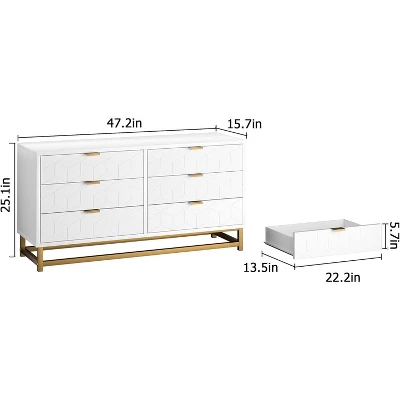6-Drawer Dresser For Bedroom – Modern Wood Chest With Gold Metal Handles For Hallway, Entryway, And Living Room 3 6-Drawer Dresser For Bedroom – Modern Wood Chest With Gold Metal Handles For Hallway, Entryway, And Living Room