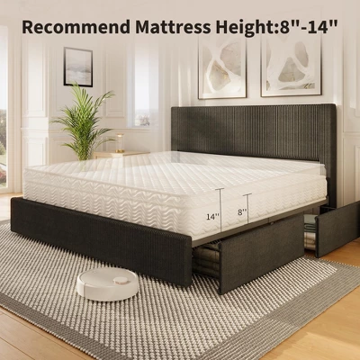 Bed Frame With 4 Storage Drawers, Platform Bed Frame With Upholstered Channel Tufted Wingback Headboard, Strong Wooden Slats Support 8 Bed Frame With 4 Storage Drawers, Platform Bed Frame With Upholstered Channel Tufted Wingback Headboard, Strong Wooden Slats Support - Image 6