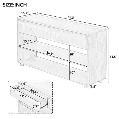 58" Entryway Console Table With 2 Drawers, 3 Tier Narrow Long Sofa Table, Behind Couch Console Table For Living Room Foyer And Hallway 4 58" Entryway Console Table With 2 Drawers, 3 Tier Narrow Long Sofa Table, Behind Couch Console Table For Living Room Foyer And Hallway - Image 2