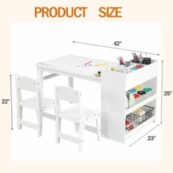 Garvee Kids Art Table And Chairs Set- Craft Table With Large Storage Desk And Portable Art Supply Organizer For Children(White)
