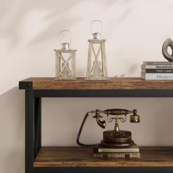 3 Tier Console Table, 47.2" Narrow Entryway Table With Storage, Wood Sofa Table With Metal Frame -Garvee GUEST 36f8458d dca0 490b a871 be678dbfa95c