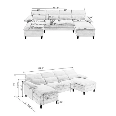 4 Seater U Shaped Modular Sectional Sofa Couch For Living Room, Corner Sofa With 4pcs Waist Pillows 5 4 Seater U Shaped Modular Sectional Sofa Couch For Living Room, Corner Sofa With 4pcs Waist Pillows - Image 3