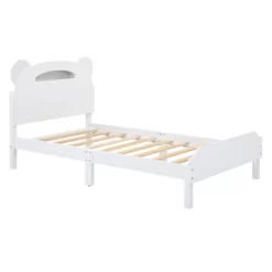 Wood Platform Bed Unique Bear Shape Design With 10 Solid Wood Slats 300LBS High Load Capacity Bed Frame For Kids Teens