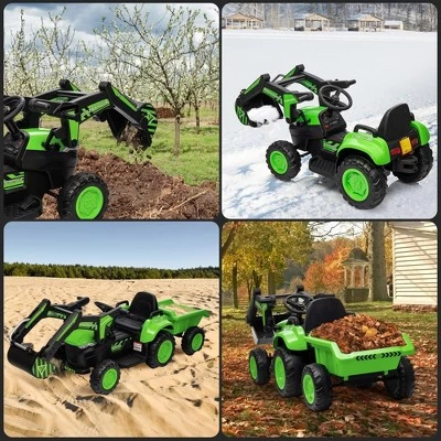 3-in-1 Ride-On Kids Excavator With Remote Control, 12V Electric Car Toy With LED Lights, Bluetooth Music, Digger And Trailer 6 3-in-1 Ride-On Kids Excavator With Remote Control, 12V Electric Car Toy With LED Lights, Bluetooth Music, Digger And Trailer - Image 4