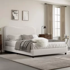 Bed Frame For Kids With Velvet Upholstered Headboard, Cute Low Profile Platform Bed For Girls And Boys -Garvee GUEST 3832fc5f 5746 4902 b322 c385f1daa760