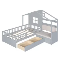 Twin Size House Bed With Sofa, Kids House Floor Bed Frame With 2 Drawers And Storage Shelf, Wooden Twin Platform Bed Frame 11 Twin Size House Bed With Sofa, Kids House Floor Bed Frame With 2 Drawers And Storage Shelf, Wooden Twin Platform Bed Frame -Garvee GUEST 38514514 bdde 4066 a698 ef0af203c641