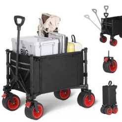 Garvee Foldable Wagon Cart With Big Wheels, Collapsible Utility Cart With Adjustable Handle, Side Pockets And Cup Holder For Shopping, Garden, Black -Garvee GUEST 393383ab 8ccf 462e 912e 67fc37146b91