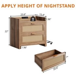 Night Stand Set Of 2, Modern Nightstand, Bedside Tables With 2 PE Rattan Drawers, Rattan Nightstands For Bedroom Living Room -Garvee GUEST 3a335916 49aa 470a a699 e2899c412d05