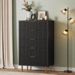 Dresser, Modern 5 Drawer Dresser For Bedroom With Gold Handle And Large Drawer, Wood Double Chest Of Drawers And Storage Organizer For Living Room -Garvee GUEST 3b01980e f2a1 41fa baaf c3f4e46b9c21
