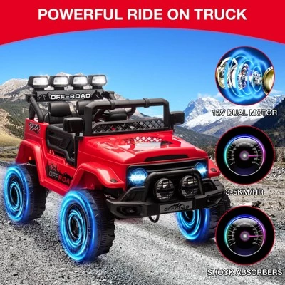12V Ride-On Truck Car For Kids – Battery Powered Electric Vehicle With Remote Control, Spring Suspension, LED Lights, Bluetooth & 3 Speeds 7 12V Ride-On Truck Car For Kids – Battery Powered Electric Vehicle With Remote Control, Spring Suspension, LED Lights, Bluetooth & 3 Speeds - Image 5