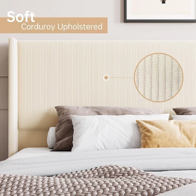 Bed Frame, Upholstered Platform Corduroy Bed Frame With Vertical Channel Tufted Wingback Headboard, Strong Wooden Slats, Easy Assembly 5 Bed Frame, Upholstered Platform Corduroy Bed Frame With Vertical Channel Tufted Wingback Headboard, Strong Wooden Slats, Easy Assembly - Image 4