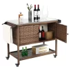 Outdoor Wicker Bar Cart, Patio Wine Serving Cart With Stainless Steel Top, Beverage Bar Prep Table With Storage & Wheel For Backyard Poolside Brown -Garvee GUEST 3b9d67f0 bd46 4866 9977 b81691622377