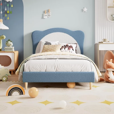 Twin/Full Size Princess Bed Frame For Kids - Adjustable Scallop Headboard, Velvet Upholstered, No Box Spring Needed 8 Twin/Full Size Princess Bed Frame For Kids - Adjustable Scallop Headboard, Velvet Upholstered, No Box Spring Needed - Image 6