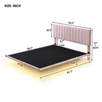 Floating Queen Platform Bed Frame, Headboard Velvet, No Box Spring Needed Upholstered Queen Bed Frame For Bedroom 3 Floating Queen Platform Bed Frame, Headboard Velvet, No Box Spring Needed Upholstered Queen Bed Frame For Bedroom