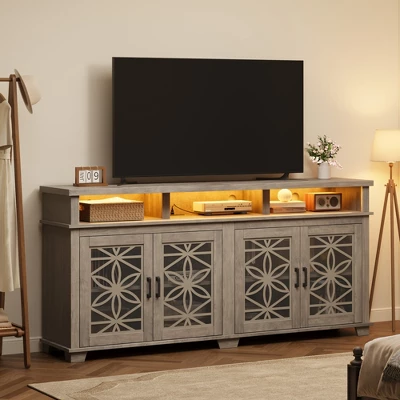 Farmhouse TV Stand For 80 Inch, Mid Century Modern Entertainment Center With LED Lights And Storage, Wooden Media Cabinet Furniture 5 Farmhouse TV Stand For 80 Inch, Mid Century Modern Entertainment Center With LED Lights And Storage, Wooden Media Cabinet Furniture - Image 3