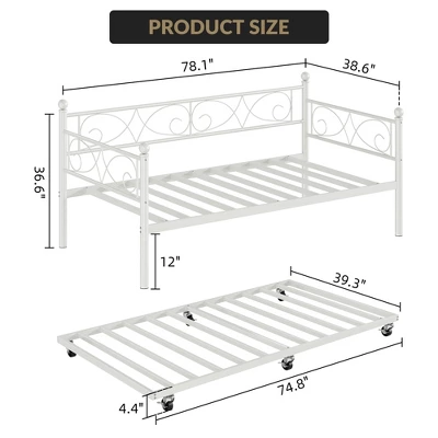 Twin Daybed With Trundle Bed, Heavy Duty Metal Twin Bed Frame With Pull Out Trundle 4 Twin Daybed With Trundle Bed, Heavy Duty Metal Twin Bed Frame With Pull Out Trundle - Image 2