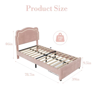 Twin Bed Frames With Smart LED Lights, Upholstered Bed Frame With Height Adjustable Bear Headboard, Velvet Princess Platform Bed Frame For Kids/Girls 3 Twin Bed Frames With Smart LED Lights, Upholstered Bed Frame With Height Adjustable Bear Headboard, Velvet Princess Platform Bed Frame For Kids/Girls