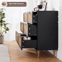 Rattan 6 Drawer Dressers For Bedroom, Large Double Dresser With Deep Drawers, Chest Of Drawers For Closet With Wide Top, Long Wooden Dresser -Garvee GUEST 3cfbe983 530b 4308 bf06 199dbae78c17