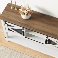 Entryway Table With Cabinet, Farmhouse Console Table With Storage, Rustic Sofa Table With Sliding Barn Doors, Console Table For Entryway -Garvee GUEST 3d1285d5 93ed 464d 957c b50050793457