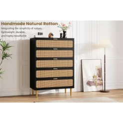 Garvee Rattan 5 Drawer Dresser For Bedroom, Tall Chest With Wide Top And Deep Storage Drawers For Living Room, Hallway, Kids Room -Garvee GUEST 3d49ecae 66f5 4ae3 bbaa 01bf037ea43d