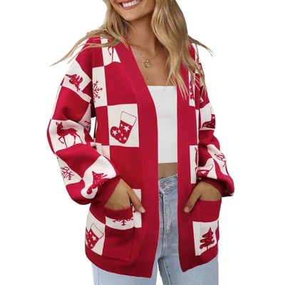 Womens Open Front Cardigan Christamas Cardigan White Valentine's Day Outfits Ribbed Cuff Sweater Cardigan With Pockets 4 Womens Open Front Cardigan Christamas Cardigan White Valentine's Day Outfits Ribbed Cuff Sweater Cardigan With Pockets - Image 2