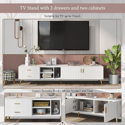 Modern TV Stand With Storage Drawer, Entertainment Center With 2 Cabinet Doors And 2 Drawers, Low Profile TV Cabinet For TVs Up To 75 Inch 7 Modern TV Stand With Storage Drawer, Entertainment Center With 2 Cabinet Doors And 2 Drawers, Low Profile TV Cabinet For TVs Up To 75 Inch - Image 5