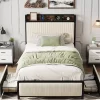 Twin Size Bed Frame With Storage Drawers & Charging Station - Rustic Velvet Upholstered Platform Bed, No Box Spring Needed -Garvee GUEST 3da2bcc4 d530 41e2 b91c 52bf393cce0c