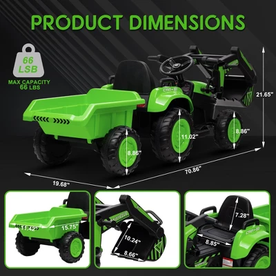 3-in-1 Ride-On Kids Excavator With Remote Control, 12V Electric Car Toy With LED Lights, Bluetooth Music, Digger And Trailer 3 3-in-1 Ride-On Kids Excavator With Remote Control, 12V Electric Car Toy With LED Lights, Bluetooth Music, Digger And Trailer