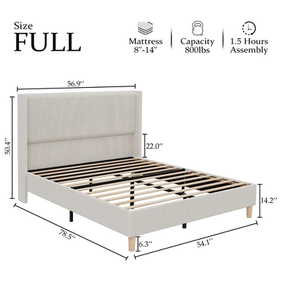 Bed Frame, Corduroy Upholstered Queen Bed Frame With Wingback Headboard, No Box Spring Needed, Solid Wooden Slats, Noise Free 3 Bed Frame, Corduroy Upholstered Queen Bed Frame With Wingback Headboard, No Box Spring Needed, Solid Wooden Slats, Noise Free