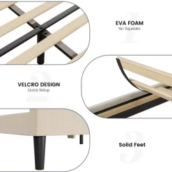 Full/Queen/King Upholstered Bed Frame With Wingback Headboard, Velvet Upholstery Platform Bed, Wooden Slat Support, Box Spring Optional -Garvee GUEST 3e594b12 1c36 4c2d a315 f69d7ade9b4f