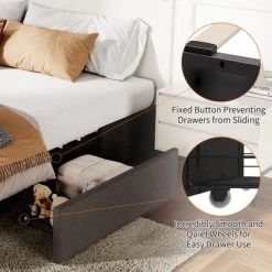 King Bed Frame With 3 Storage Drawers, Fabric Upholstered Platform Bed, Wooden Slats Support, Dark Grey -Garvee GUEST 3ed0dcbf 033d 490b 9e7f 27f0c4ce2849