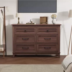 6 Dresser Cabinet, 47" Wide Drawer Dresser With Storage Freestanding, Wooden Closet Dresser Storage Chest For Bedroom Living Room
