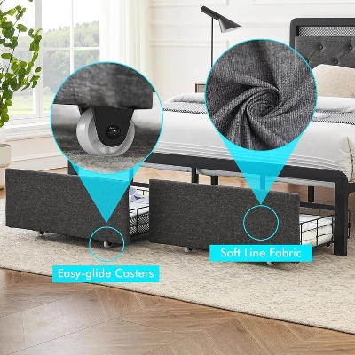 Garvee Queen Bed Frame With 2 Storage Drawers, LED Lights Upholstered Platform Bed With Heavy Duty Metal Slats, No Box Spring Needed, Noise Free 7 Garvee Queen Bed Frame With 2 Storage Drawers, LED Lights Upholstered Platform Bed With Heavy Duty Metal Slats, No Box Spring Needed, Noise Free - Image 5
