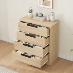 4 Drawer Dresser For Bedroom, Natural Dresser Chest Of Drawers With Embedded Handles, Wooden Dresser Organizer For Living Room Nursery Entryway -Garvee GUEST 3f6ab793 fb5f 4824 be9b efa700532639